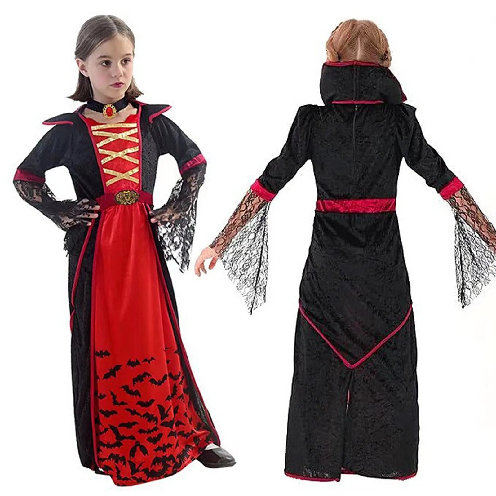 Halloween Costumes Children Horror Vampire Holiday Party Fancy Dress Flare Sleeve Stage Performance Clothes Girl Cosplay Dress