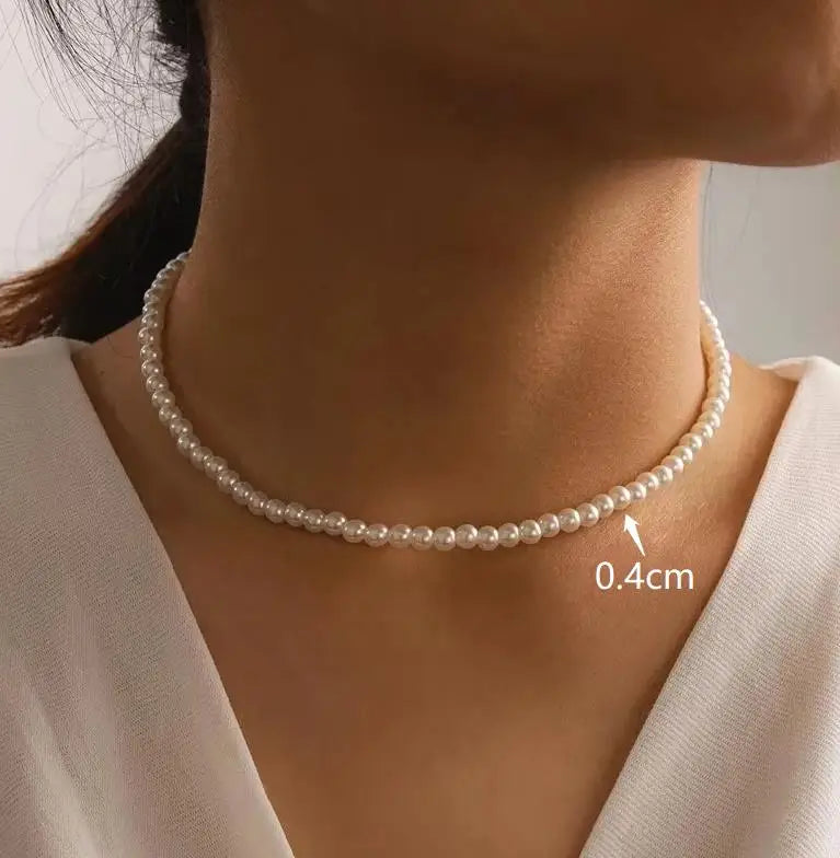New Fashion Simple Imitation Pearl Choker Necklace for Women Vintage Elegant Beaded Temperament Necklace Wedding Party Jewelry