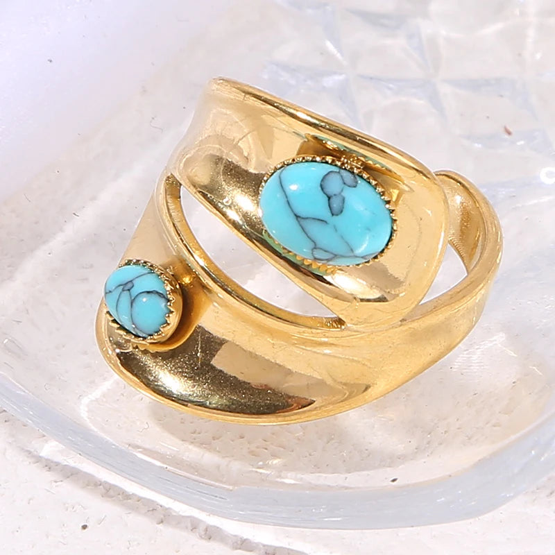 2025 New Irregular Rings For Women Girls Stainless Steel Adjustable Bohemian Natural Stone Engagement Ring Wedding Fashion Gifts