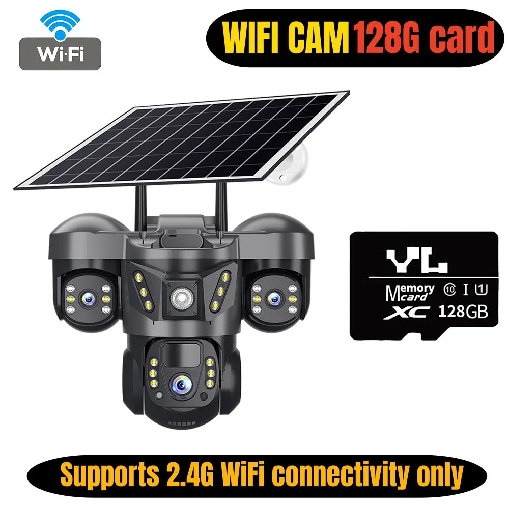15MP Triple Lens PTZ 10X Zoom Solar Camera Outdoor Triple Screen 4G SIM Secure 360° Auto Tracking Smart Home Wireless CCTV Cam