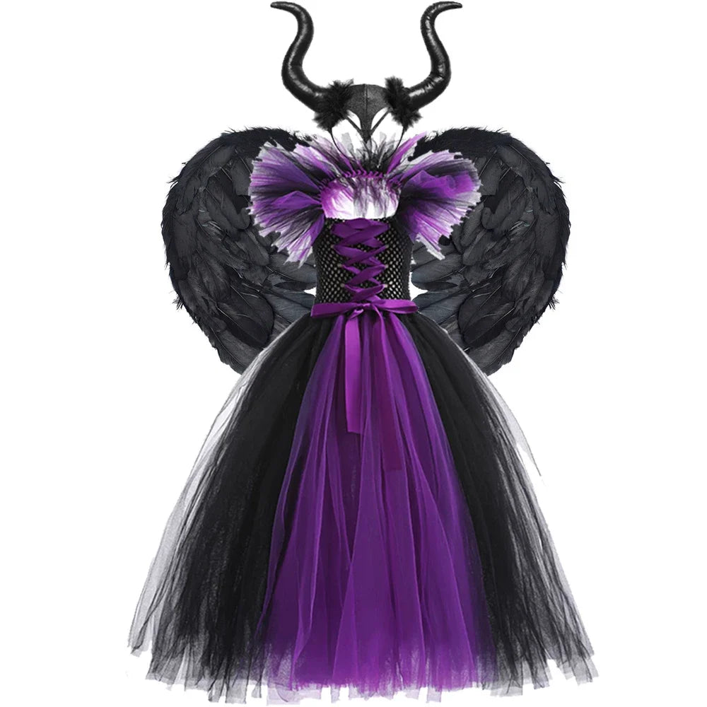 Halloween Costume Kids Maleficent Cosplay Dress Children Disguise Outfits Girls Ceremonial Luxury Floor Length Elegant Gown
