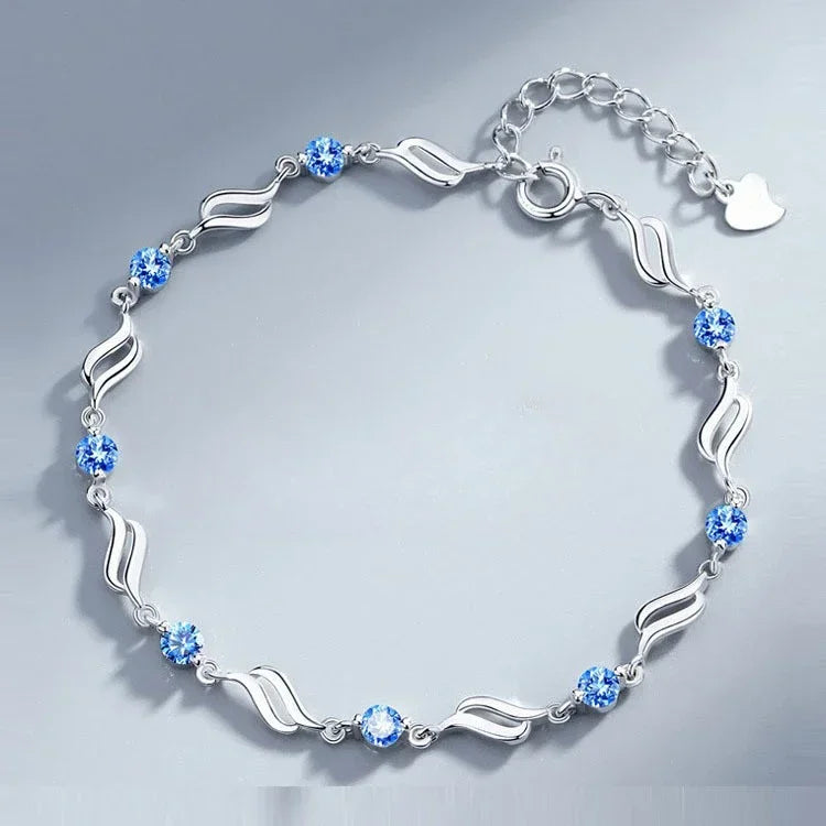 925 Sterling Silver Heart Shaped Bracelet For Women Retro Korean Versatile Pink Crystal Charm Bracelets Original Party Jewelry