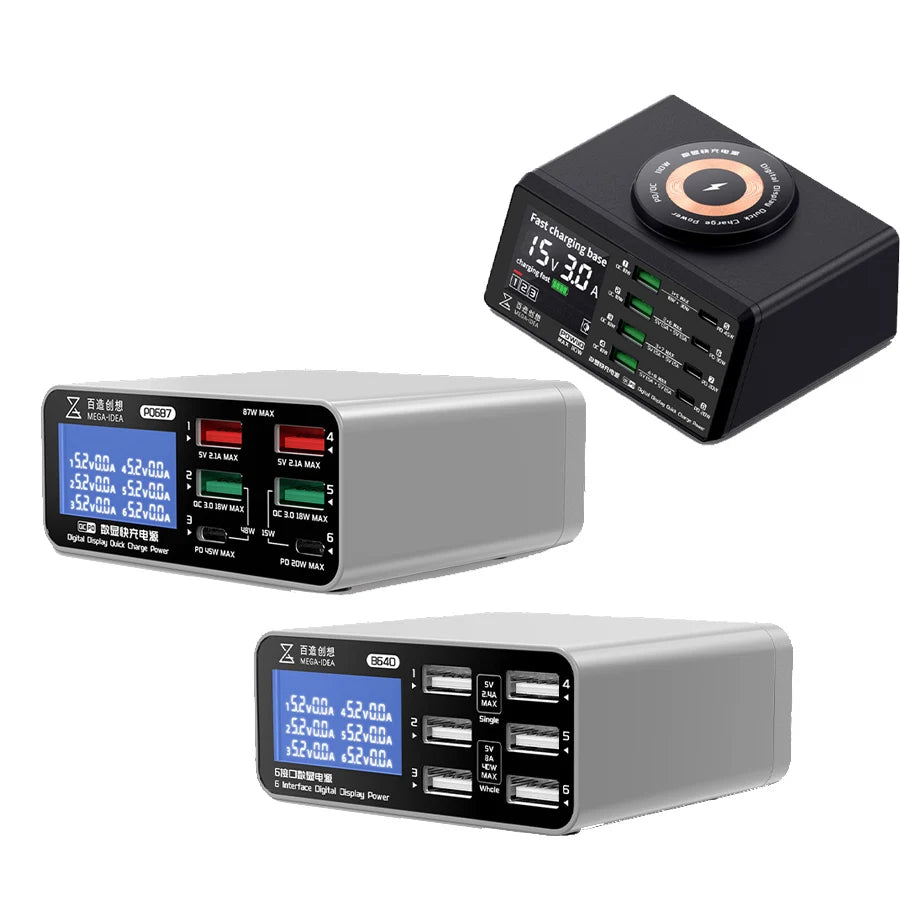 MEGA-IDEA Super Fast Charger PQW110 B640 PQ687 With QC3.0 PD USB Wireless Charging Port 110W 87W 40W For Mobile Phone Ipad