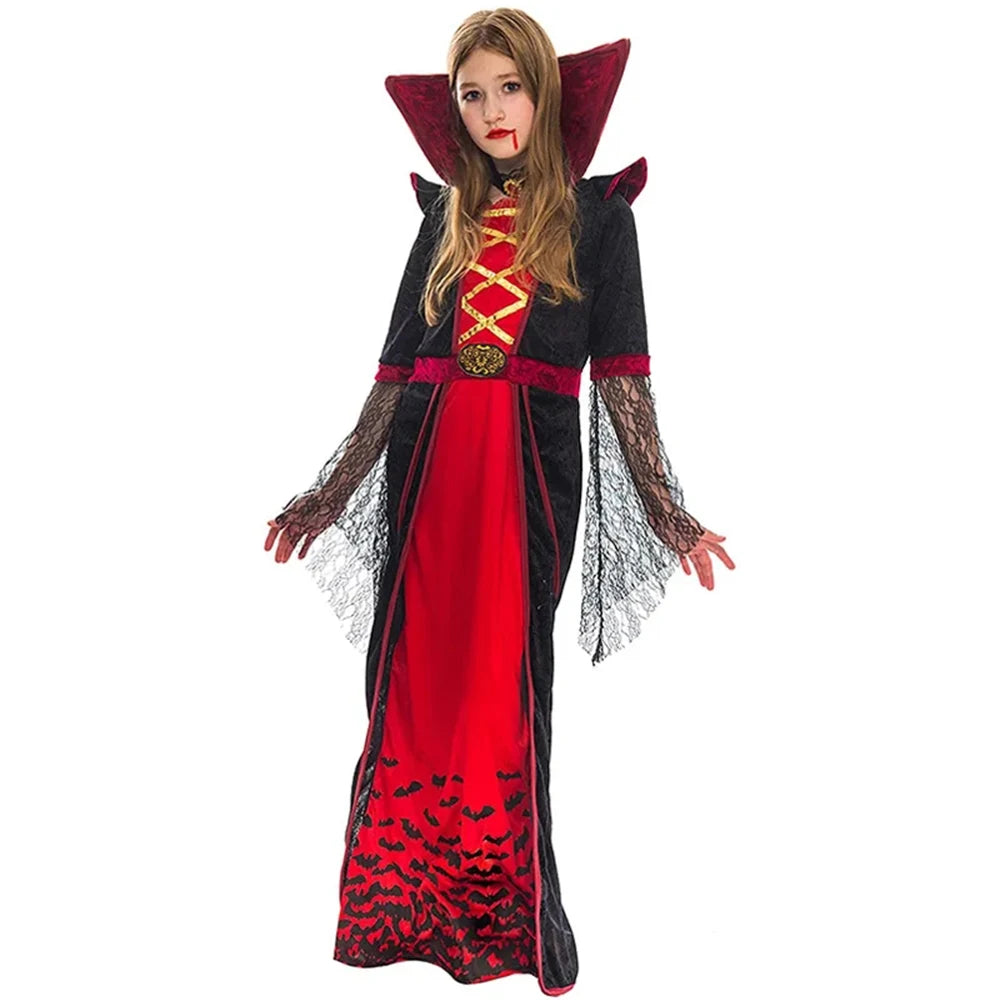 Halloween Costumes Children Horror Vampire Holiday Party Fancy Dress Flare Sleeve Stage Performance Clothes Girl Cosplay Dress