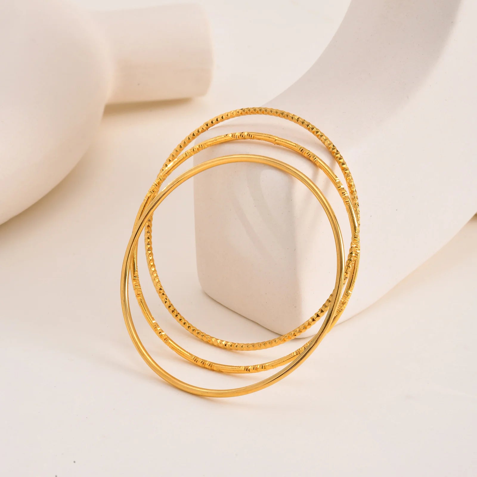 Women Bangle Bracelet Stainless Steel, 18k Gold Plated 2mm Stackable Glossy Thin Jewelry