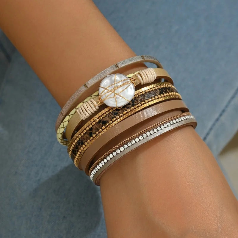 2025 Fashion  New Bracelet Woven Natural Shell Baroque  Imitation Pearl Women's Bracelet Jewelry