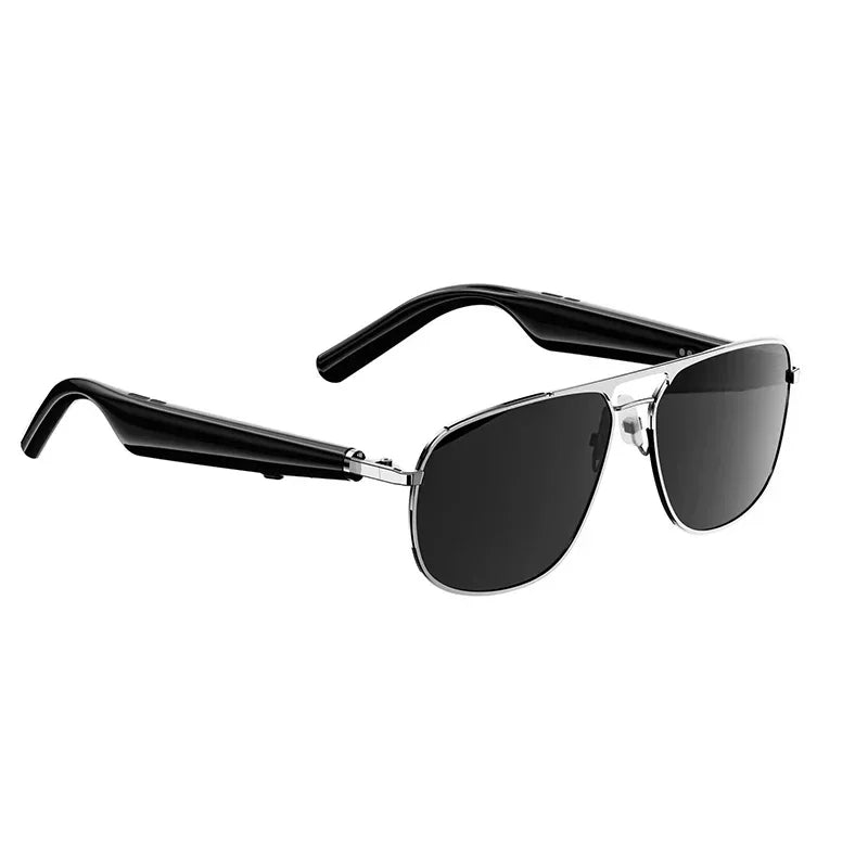 Smart Glasses with Bluetooth Speaker, Metal Frame Polarized UV Protection Bluelight Sunglasses Voice Control Smart Glasses