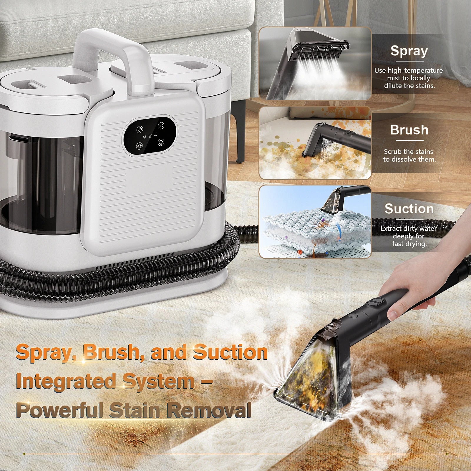 Steam stain cleaner 15kpa 1650w vacuum cleaner spray suction all-in-one handheld cleaning carpet cleaning machine