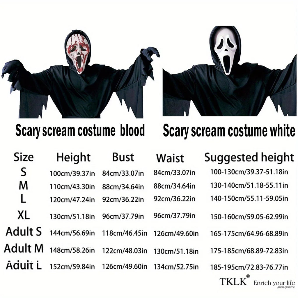 1 Set Halloween costumes with loud screams, horror movies cosplay outfits, scary clothes, masks, gloves - perfect for Halloween