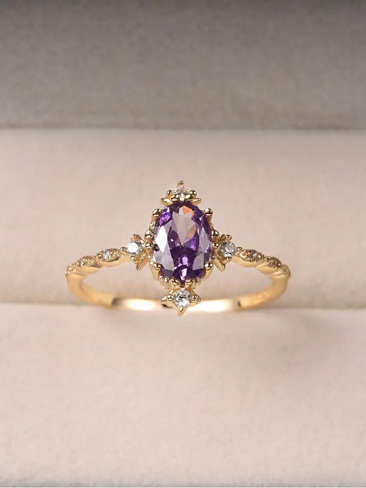 925 Sterling Silver Shining Little Crown Purple Zircon Ring For Women Engagement Wedding Luxury High Quality Fine Jewelry