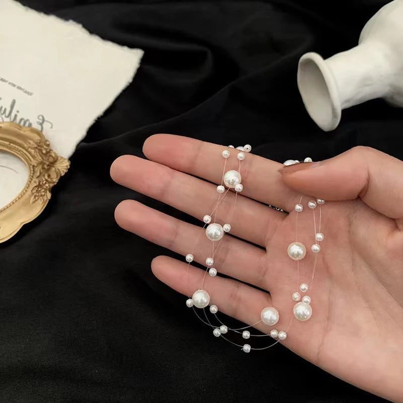 French Style Light Luxury Elegant Niche Design Pearl Multi-layer Pendant Necklace Fashion Women Sweet Jewelry Accessories Gift