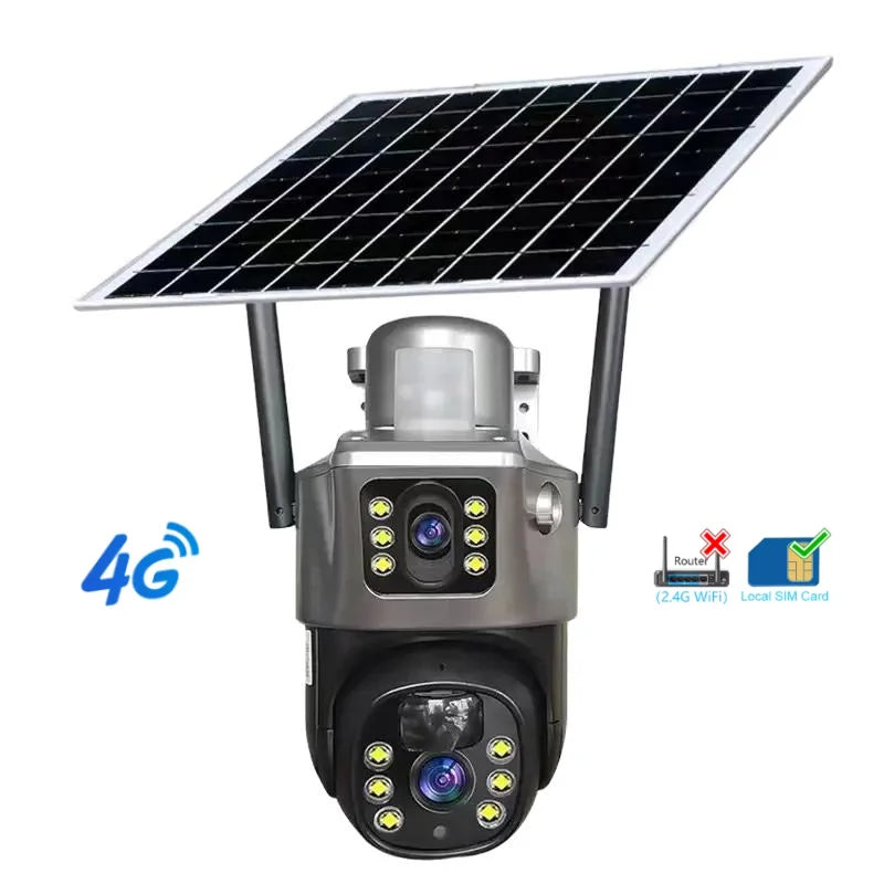 V380 Solar Camera 4K 4G Sim 8MP Dual Lens Wireless WiFi Monitoring Camera PIR Mobile Detection Outdoor Safety Waterproof Camera
