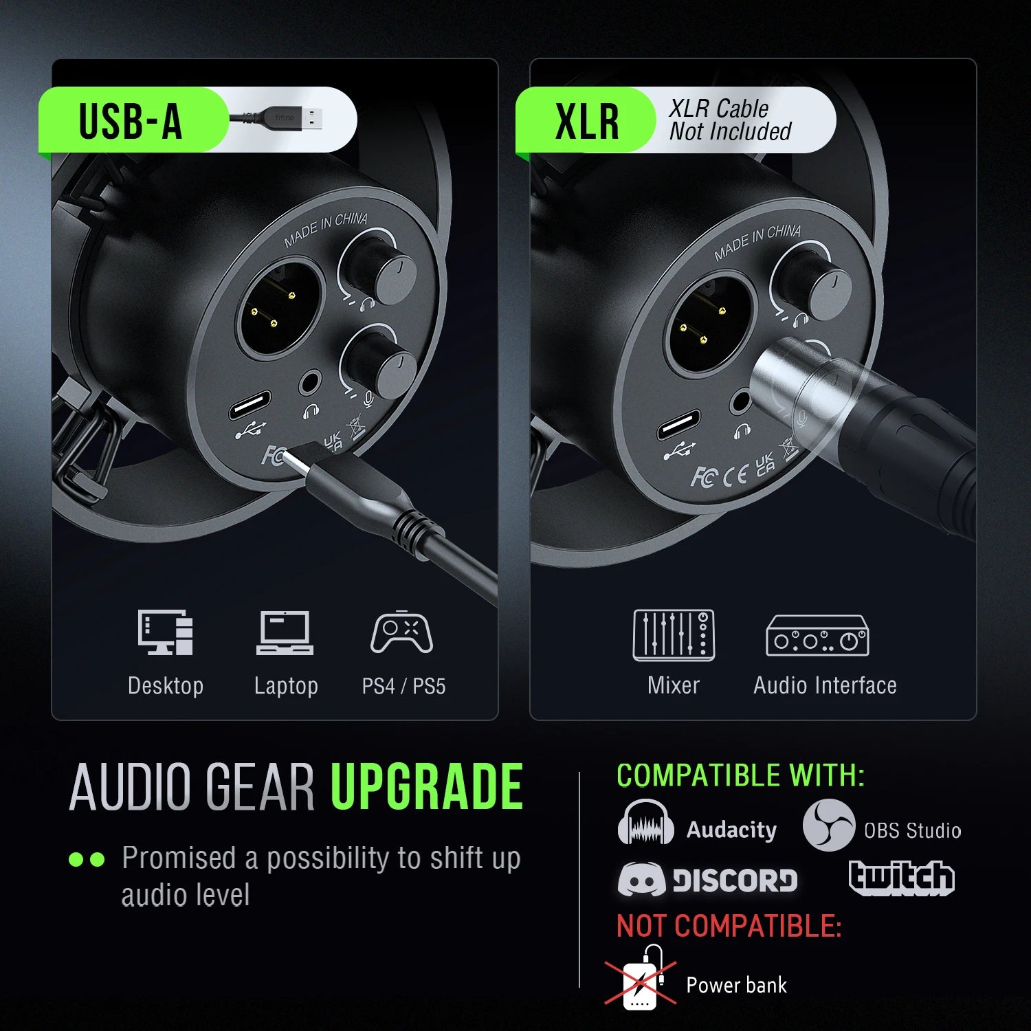 FIFINE USB/XLR Dynamic Microphone with Shock Mount,Touch-mute,Headphone Jack&Volume Control,for PC or Sound Card Recording -K688