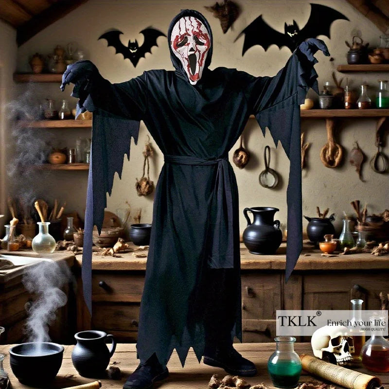 1 Set Halloween costumes with loud screams, horror movies cosplay outfits, scary clothes, masks, gloves - perfect for Halloween