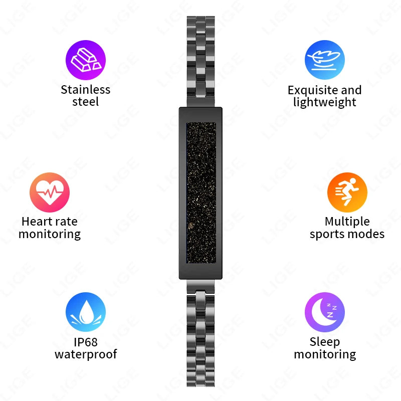 LIGE Fashion Smart Hand Bracelet Men Bluetooth Connected Smart Bracelet Heart Rate Sleep Multisports Smart Chain Bracelet Girls