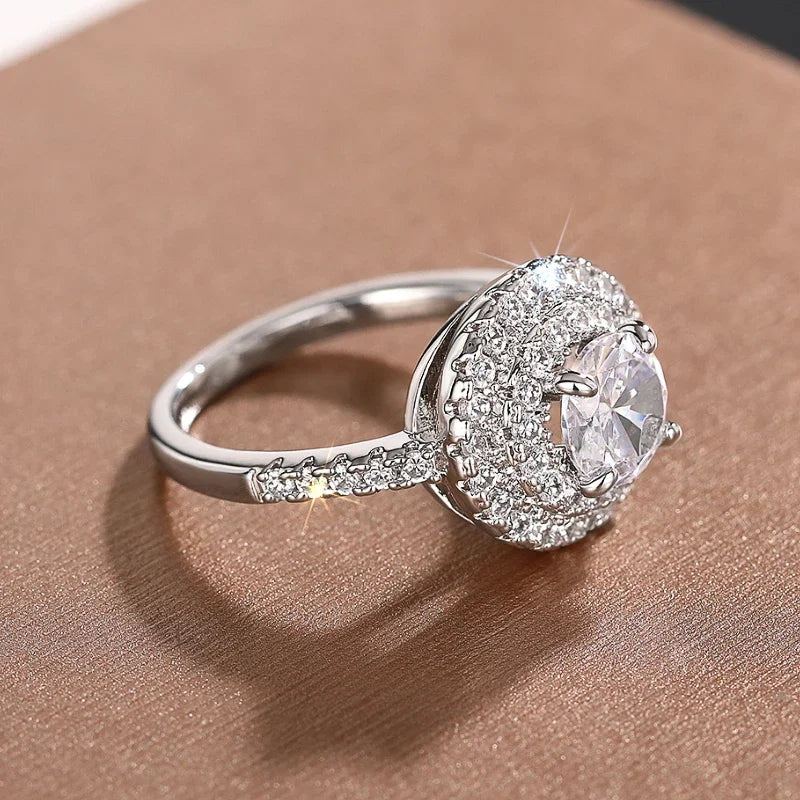 Huitan Brilliant Cubic Zirconia Rings for Women Charming Delicate Wedding Bridal Jewelry Dazzling Fashion Modern Party Jewelry