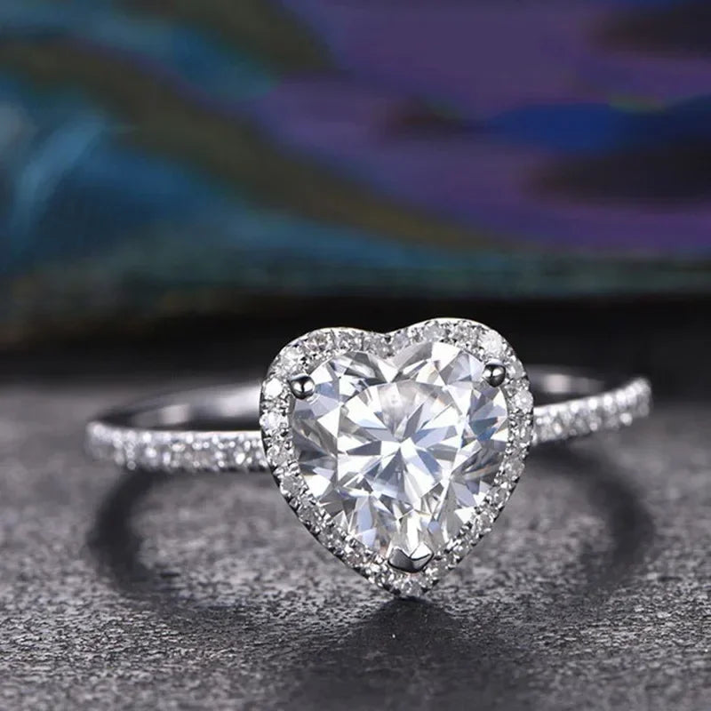 Fashion Heart Rings Wedding Engagement Bridal Jewelry Cubic Zirconia Stone Elegant Ring  Promise Ring for Women Girl Party Gift