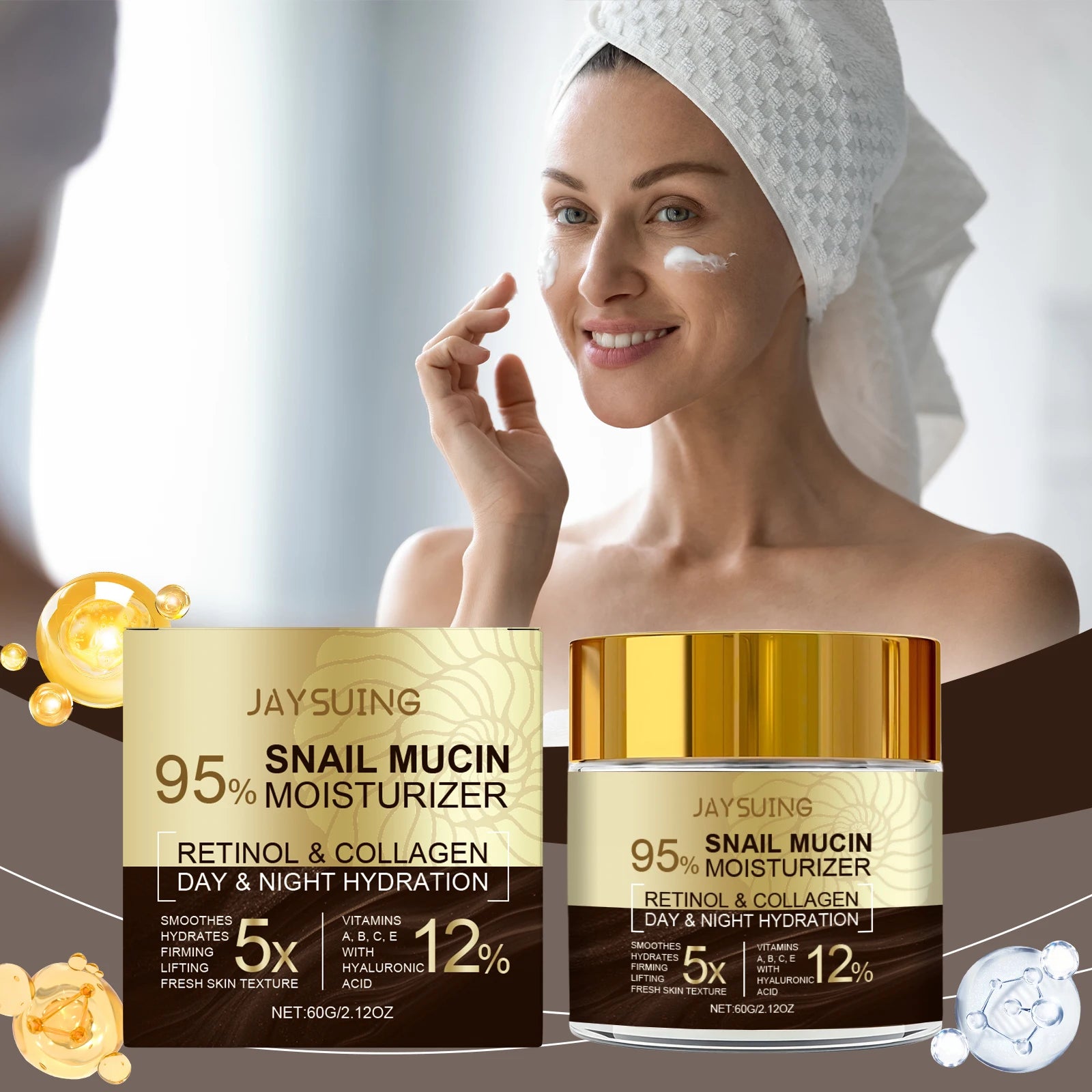 95% Snail Mucin Moisturizer Collagen Rejuvenating Anti Aging Wrinkles Firm Lift Brighten Retinol Hyaluronic Acid Day Night Cream