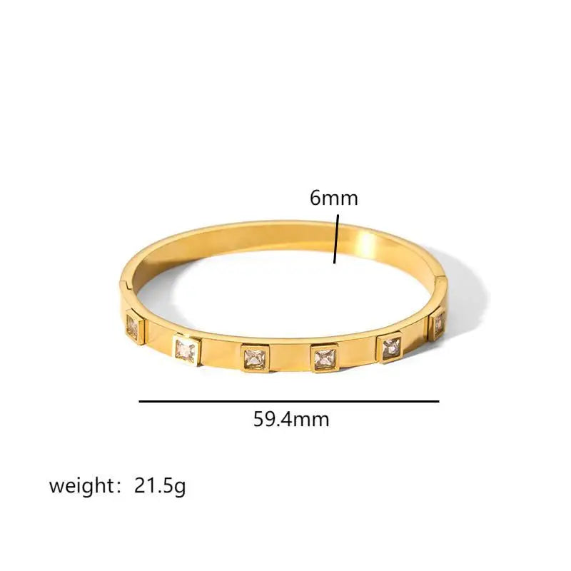 Luxury Jewelry Accessories Non Tarnish Elegant Cubic Zirconia Star 18K Gold Plated Stainless Steel Bangle Bracelet for Women