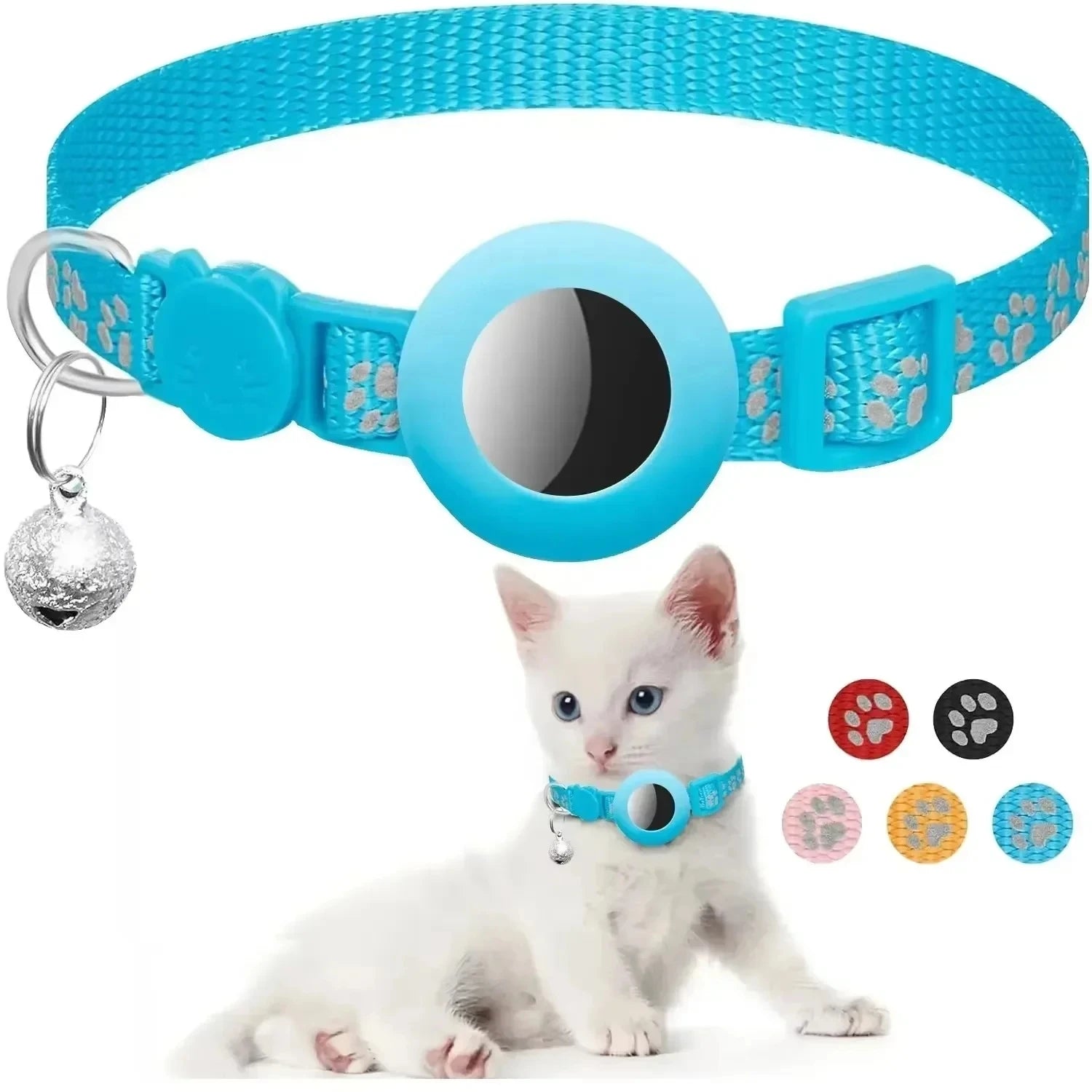 Cat Collar Compatible with Apple Airtag with Bell Adjustable Safety Buckle Reflective GPS Collar for Kittens Puppies 7-12In