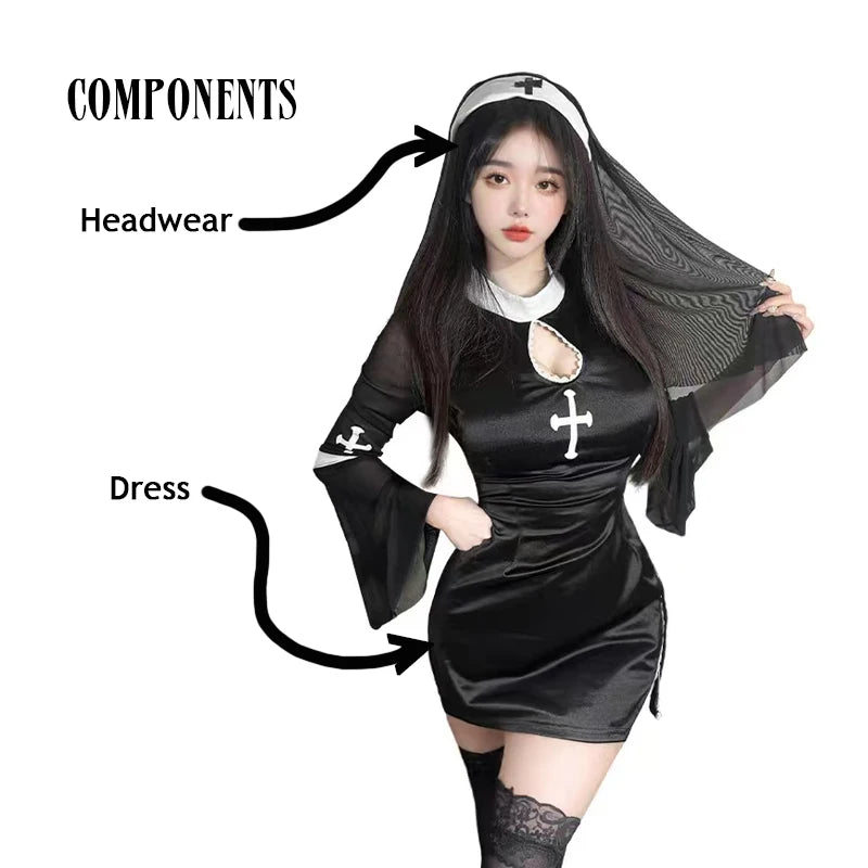 Halloween Costumes For Women Nun Cosplay Dress Gothic Sexy Tempting Uniform Party Performance Clothing Horror Movie Prop