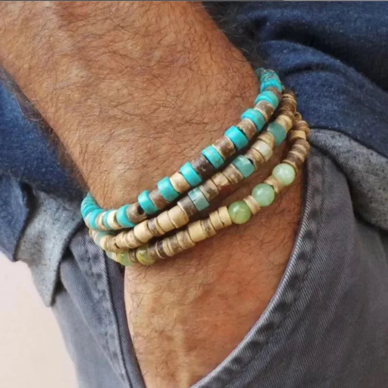 New Bracelet for Men Simple Color Wooden Bead Handmade Beaded Bracelet Fashion Men's Bracelet Set Jewelry Accessories