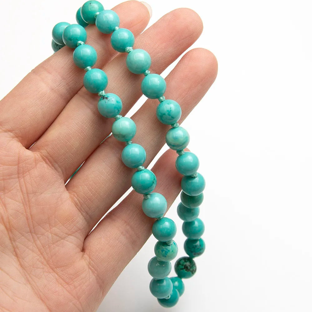 New Fashion 8mm Smooth Round Shape Blue Turquoise Necklace Men And Women Jewelry Birthday Gift Double Layered Bracelet