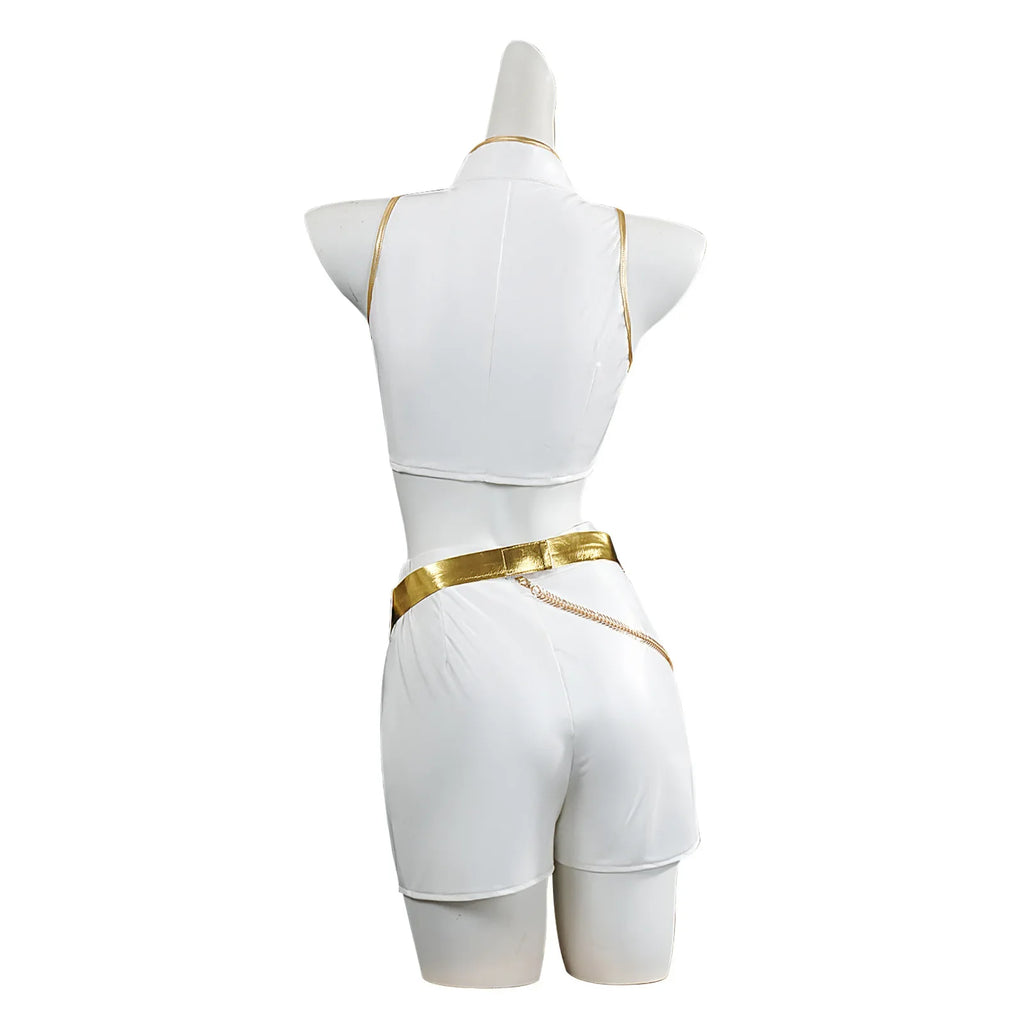 Halloween Costume de Cosplay pour adultes, chemise blanche, col haut, débardeur court, short, ceinture dorée, tenue d'halloween