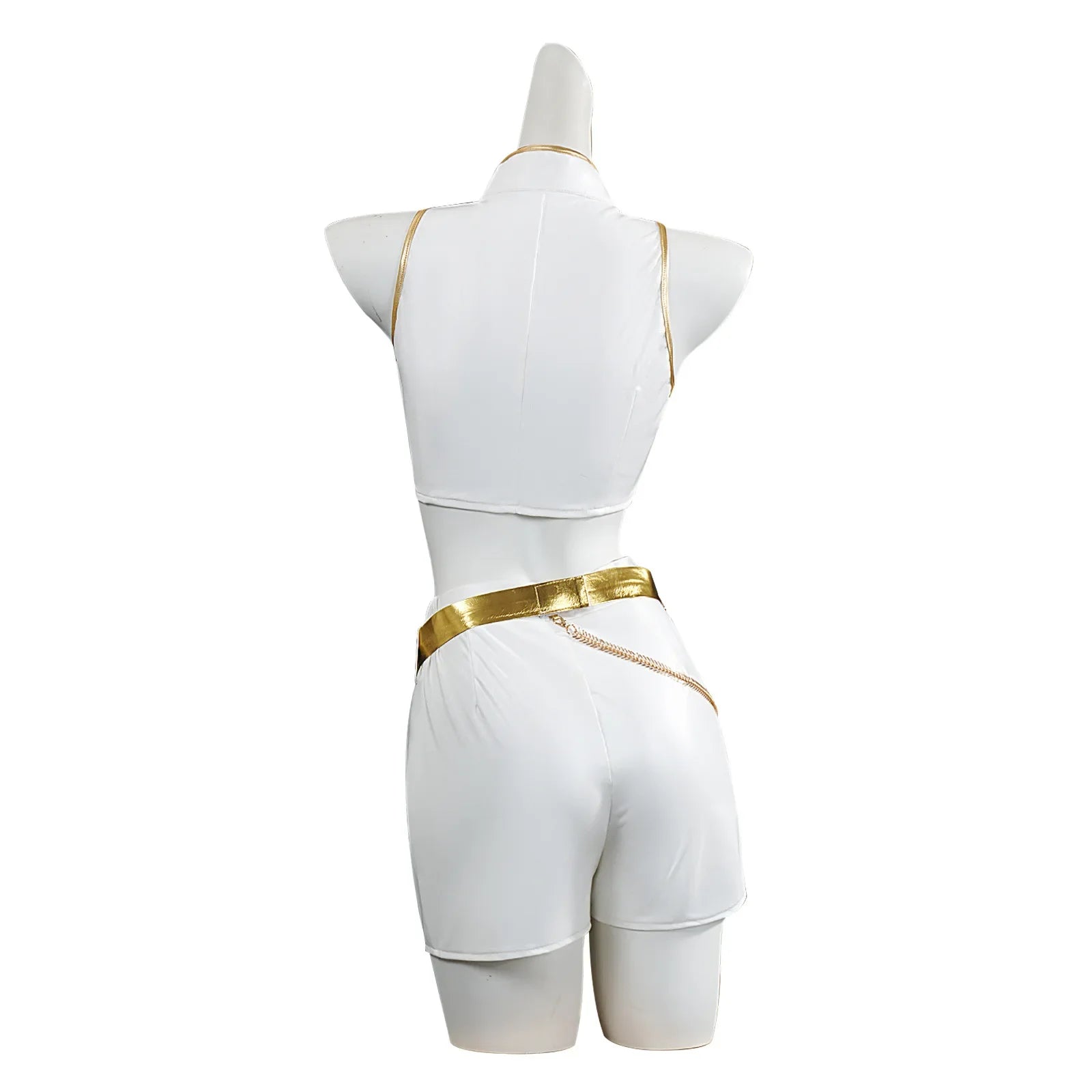 Halloween Costume de Cosplay pour adultes, chemise blanche, col haut, débardeur court, short, ceinture dorée, tenue d'halloween