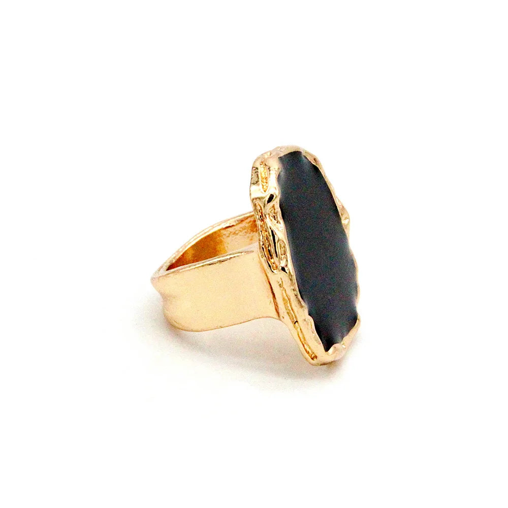 Simple And Stylish Bohemian Metal Large Black Stone Ring For Men And Women, Suitable For Glamorous And Fashionable Men And Women