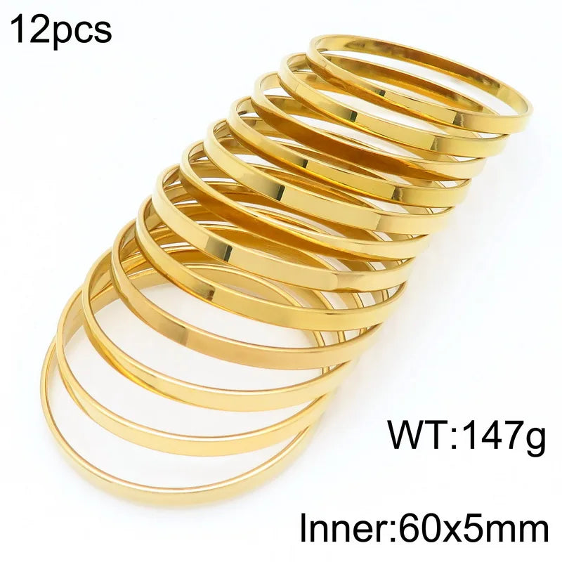 Simple Fashion 5mm 7pcs Flat Surface Stainless Steel Bangle For Women Wedding Party Bracelet Famale Trendy Jewelry Gifts
