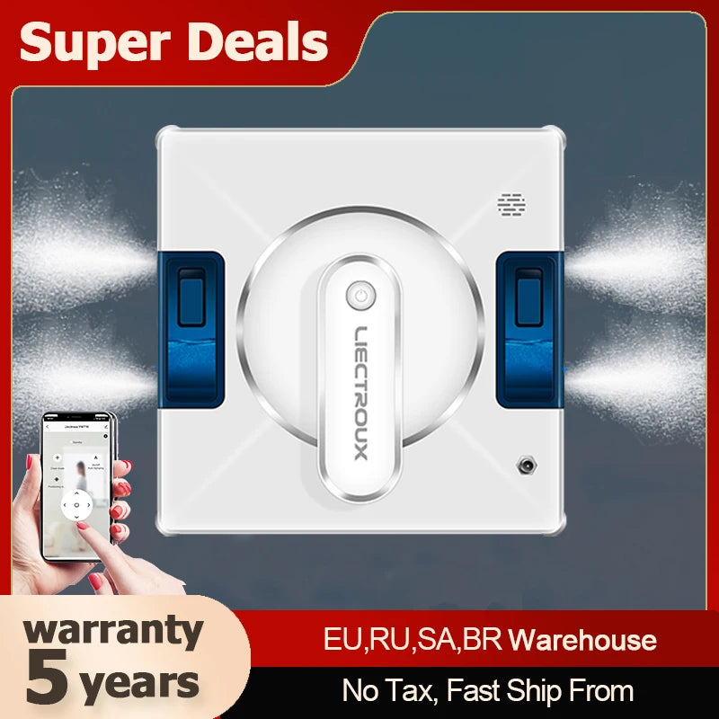 Robot Window Cleaner LIECTROUX YW509,4-Way Water Spray,Home Wall Glass Window Robot Vacuum Cleaner,Updated Laser,Smart Memory