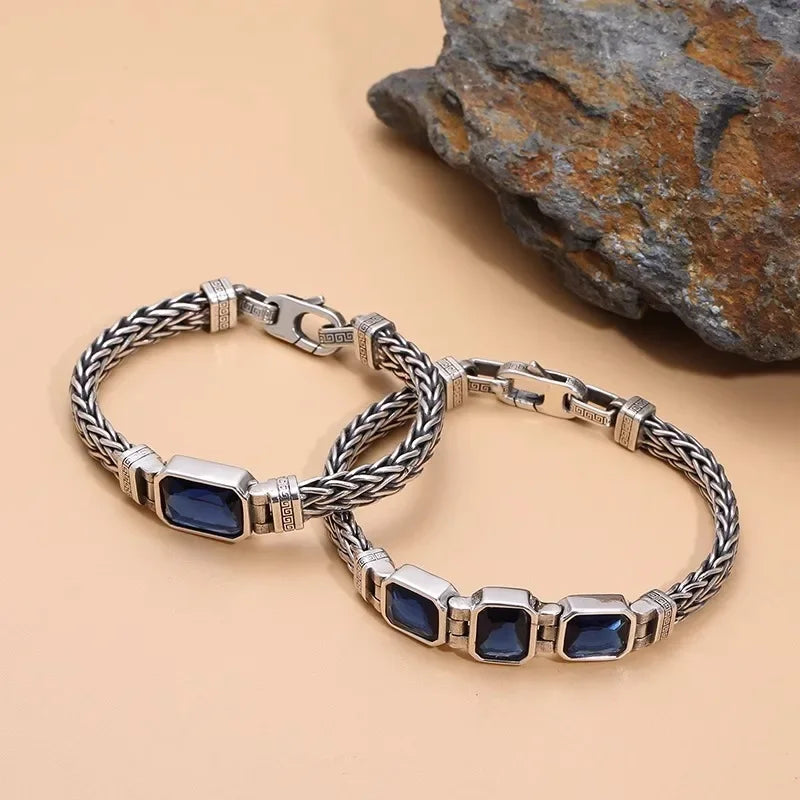 New Fashion Bracelet Silver Color Couple's Handmade Woven Bracelet Made Old 5MM Vintage Bracelet Men's Personalized Jewelry