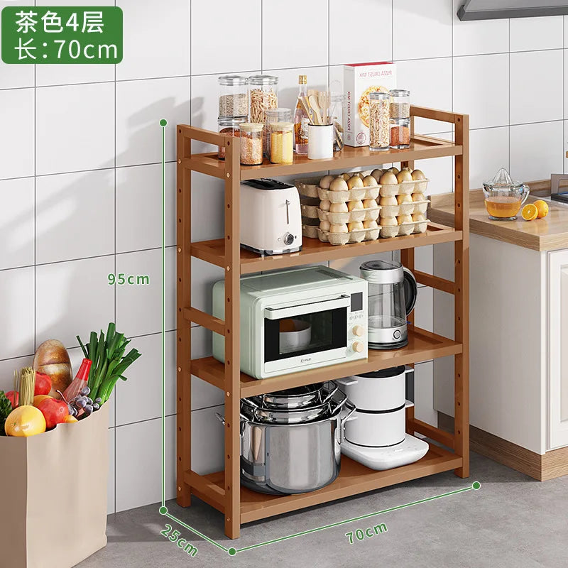 Kitchen Storage Ra Countertop Cabinet Multi-layer Partition elf Spice Microwave Pot Storage Organizer Bamboo Material