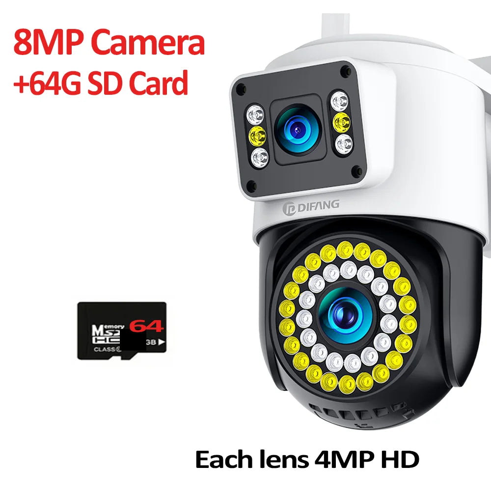 4K 8MP WiFi Camera Outdoor Dual Lens Dual Screen CCTV Security Protection Ai Tracking  Street Cam Surveillance Yoosee