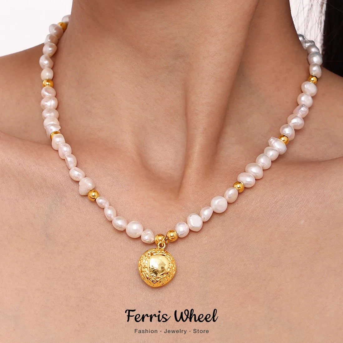 Gorgeous Necklace for Women Fresh Water Pearl Copper Gold Plated Pendant Chain Fashion Luxury Jewelry Gift