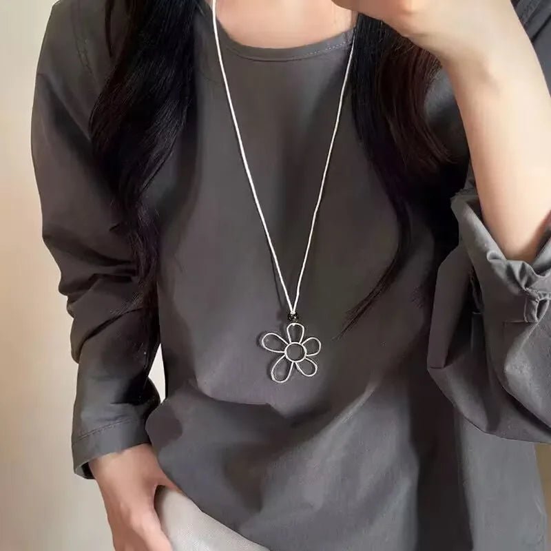 Long Oval Pendant Necklace New Chinese Style Simple Vintage Zen Fashion Design Jewelry Accessory