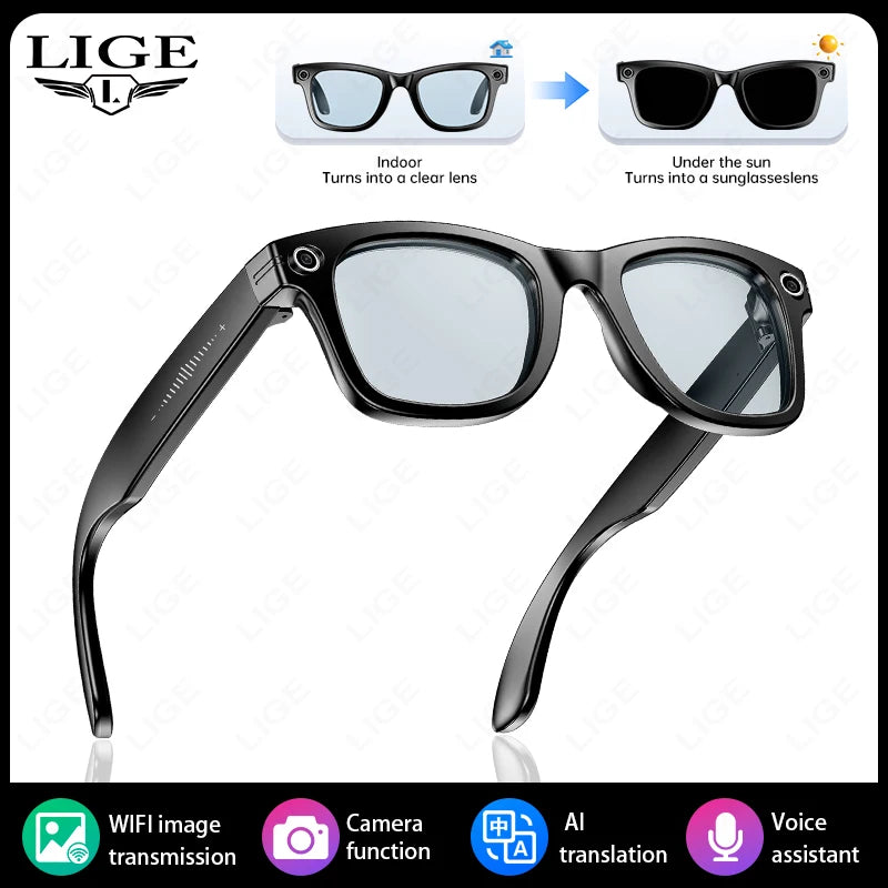 LIGE New Smart Glasses with Light-Adaptive Lenses AI Intelligent Interactive Translation Photography Video Smart Sunglasses 2025