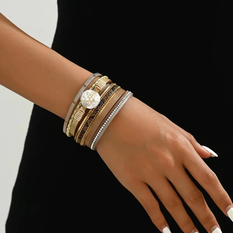 2025 Fashion  New Bracelet Woven Natural Shell Baroque  Imitation Pearl Women's Bracelet Jewelry