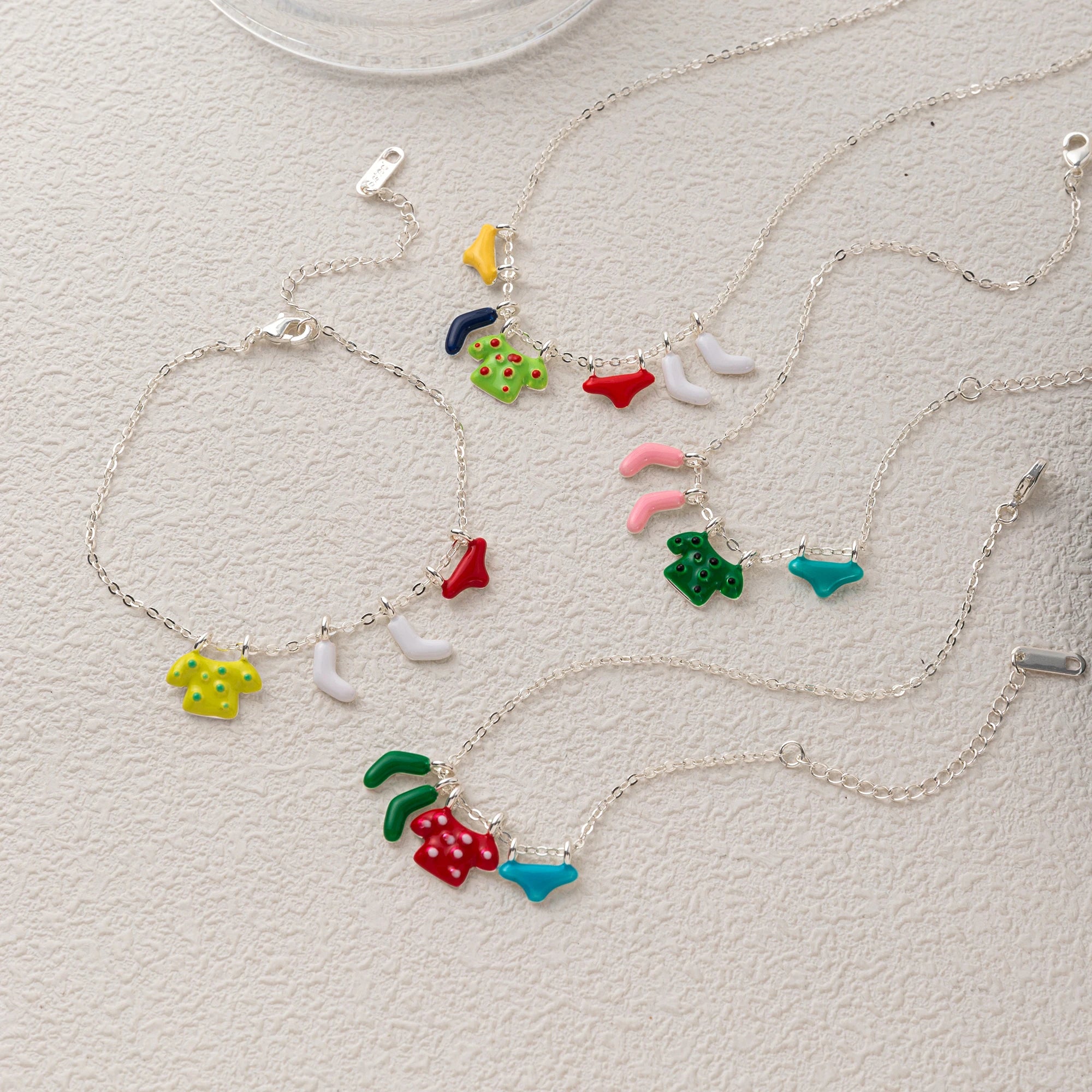 New oil dripping colored clothes, socks, underwear, trendy fashion, sweet necklace, bracelet, gold-plated