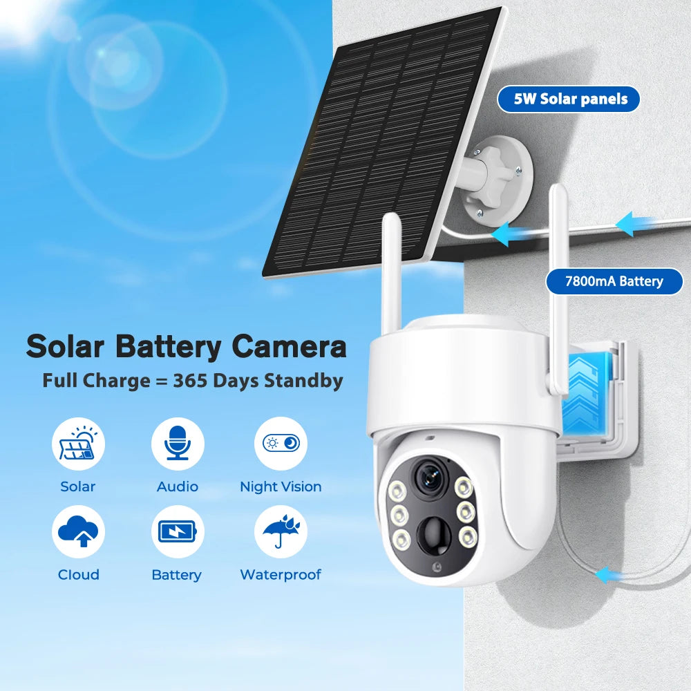 5MP HD Wireless Solar Outdoor Wifi Camera Built-in 7800mAh Battery 365 Days Standby Surveillance Camera With Solar Panel ICSEE
