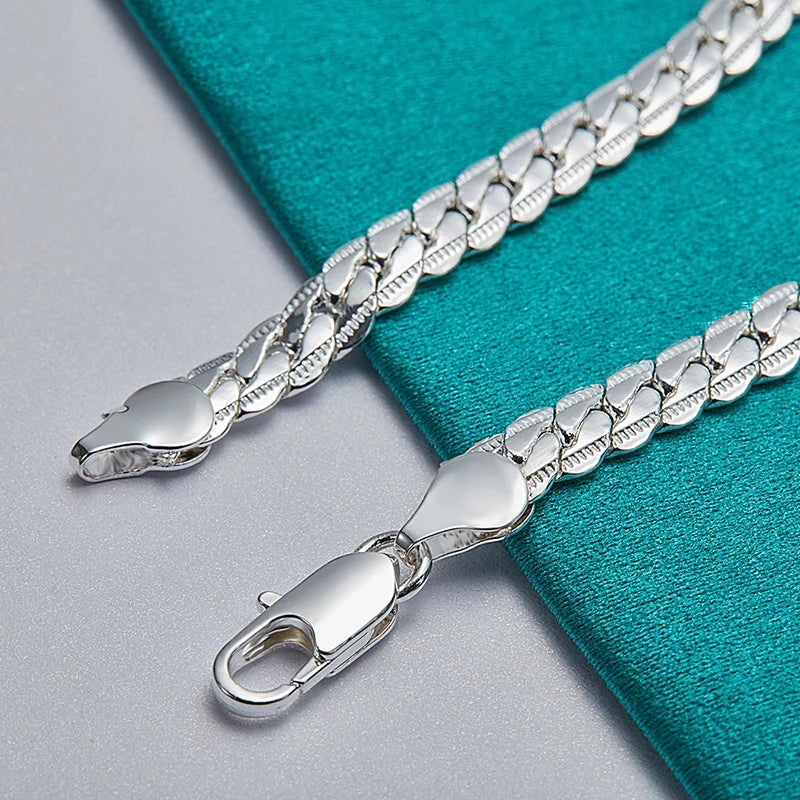 Fashion Hot 925 Silver Bracelet 6mm 18/19/20cm Flat Side Chain Lobster Clasp For Woman Man Wedding Engagement Jewelry Gift