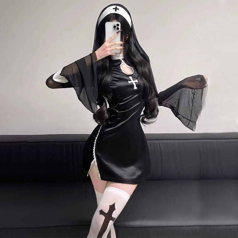 Halloween Costumes For Women Nun Cosplay Dress Gothic Sexy Tempting Uniform Party Performance Clothing Horror Movie Prop