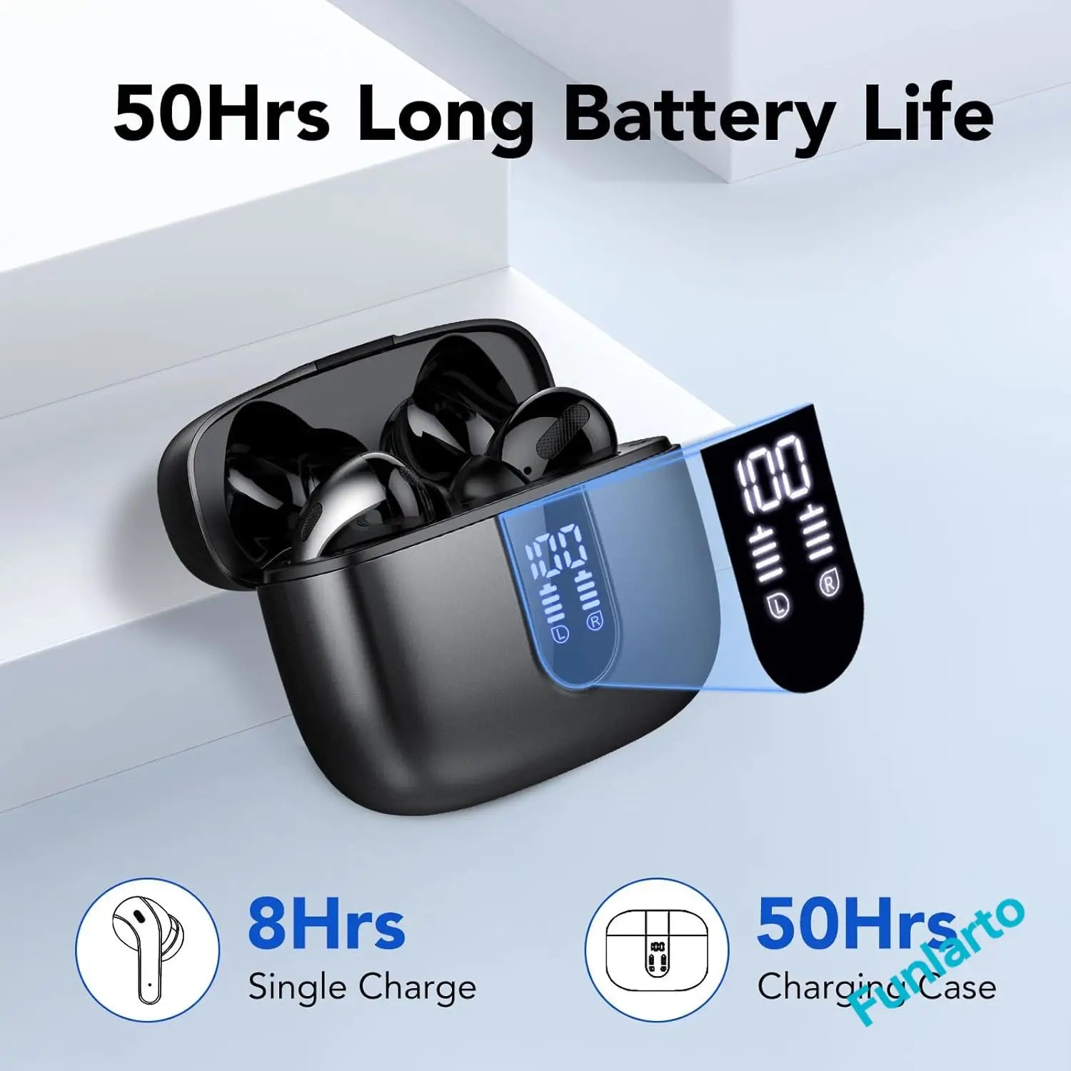 Wireless Earphones with Bluetooth 5.3, Quad-Mic Call Noise Reduction ENC, 50H Playtimes Wireless Earbuds Bluetooth Headphones
