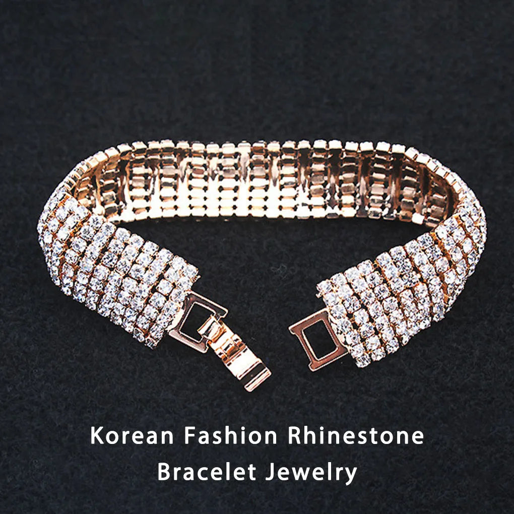 Women Simulated Crystal Bracelet 7 Row Wide Removable stretch Circle Multirow Bangle