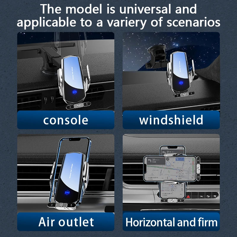 Car Phone Holder Wireless Charger For iPhone 12 13 14 15 Pro Max Sucker For Windshield Dashboard Air Vent Fast Charging Station