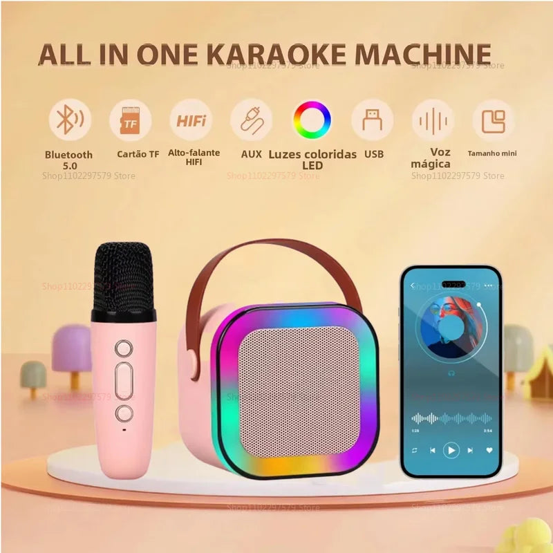 K12 Bluetooth Karaoke Machine Portable 5.3 PA Speaker System with Wireless Microphone for Home Family Singing Kids Gift