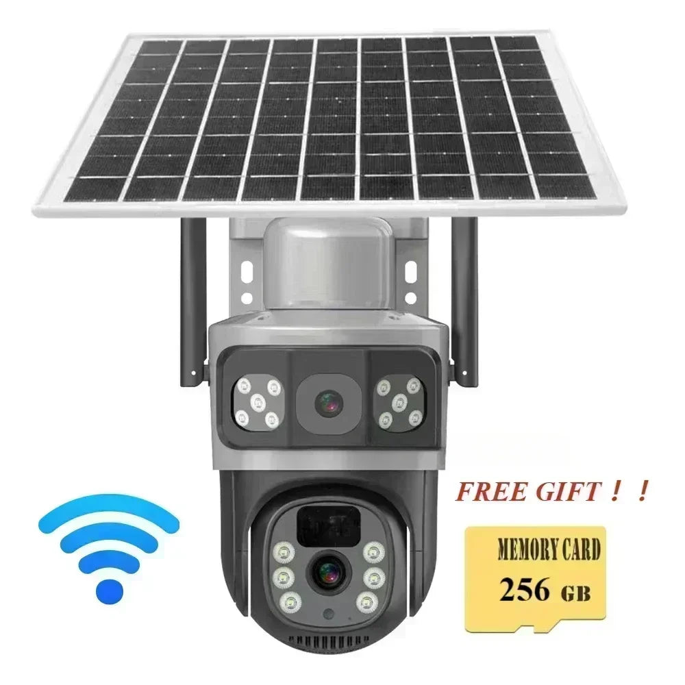 4K 8MP 4G Dual Lens Solar Camera Free 256G Memory Gift Dual Screens Tracking Outdoor WIFI Security CCTV Surveillance IP Camera
