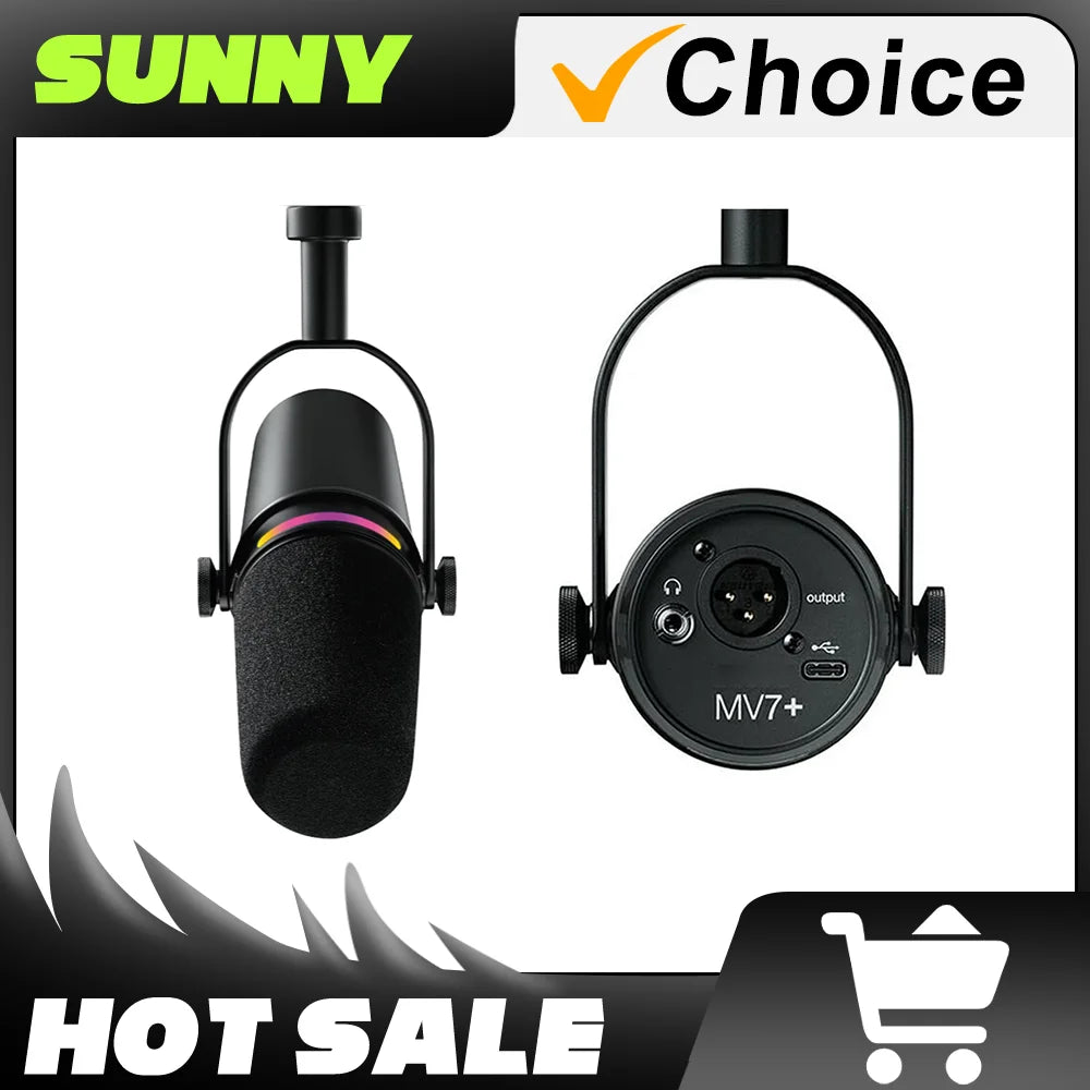 MV7+ Dynamic Podcast Microphone with Voice Isolation Technology and LED Panel for Streaming and Podcasting