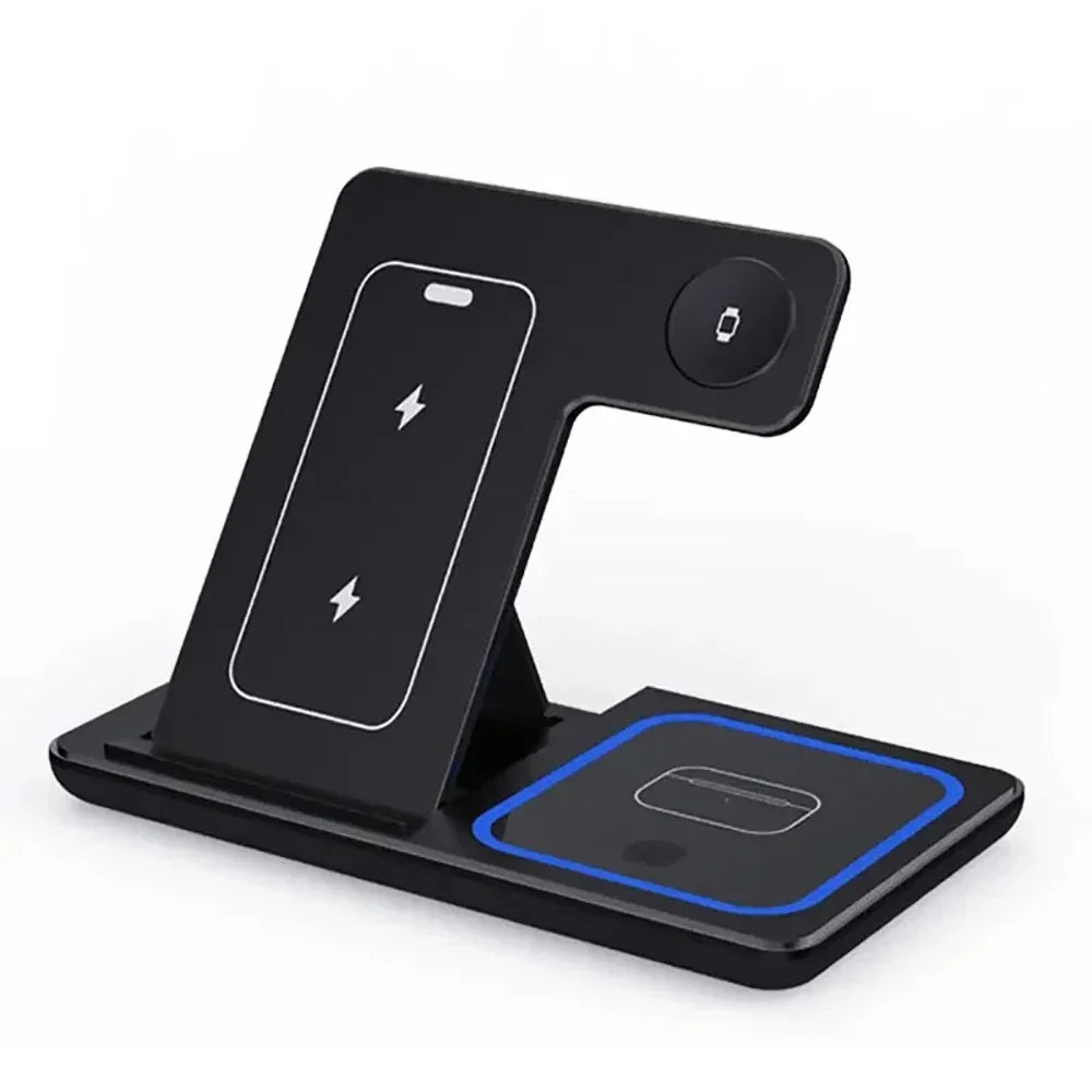 Wireless Charger Stand 3 in 1 30W LED Foldable Wireless Charger For iPhone 16 15 Pro Max iWatch 8 7 Airpods Charge Dock Station
